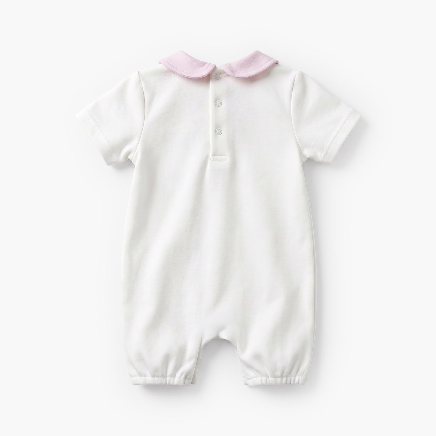 Giggles Peter Pan Collar Short Sleeves Romper with Floral Embroidery