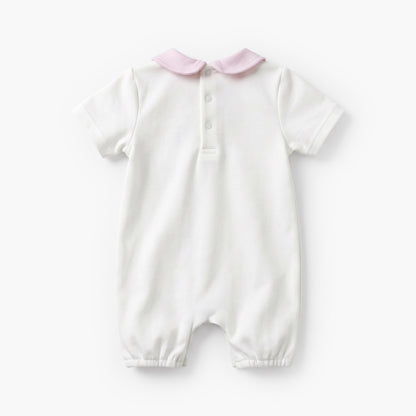 Giggles Peter Pan Collar Short Sleeves Romper with Floral Embroidery