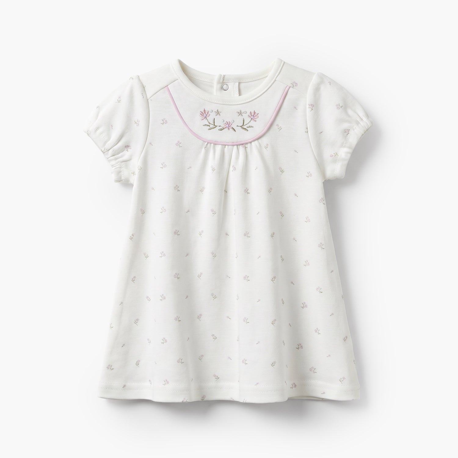 Giggles Round Neck Short Sleeves Knee Length A-line Dress with Floral Print - Purple / 12-18 mths