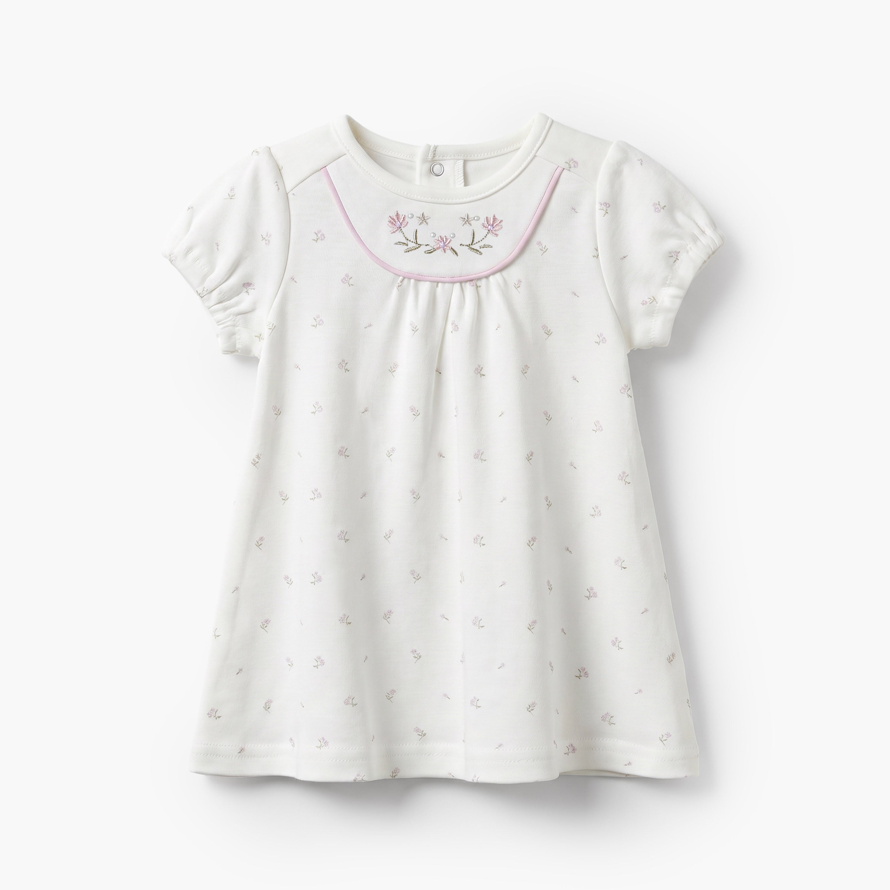 Giggles Round Neck Short Sleeves Knee Length A-line Dress with Floral Print