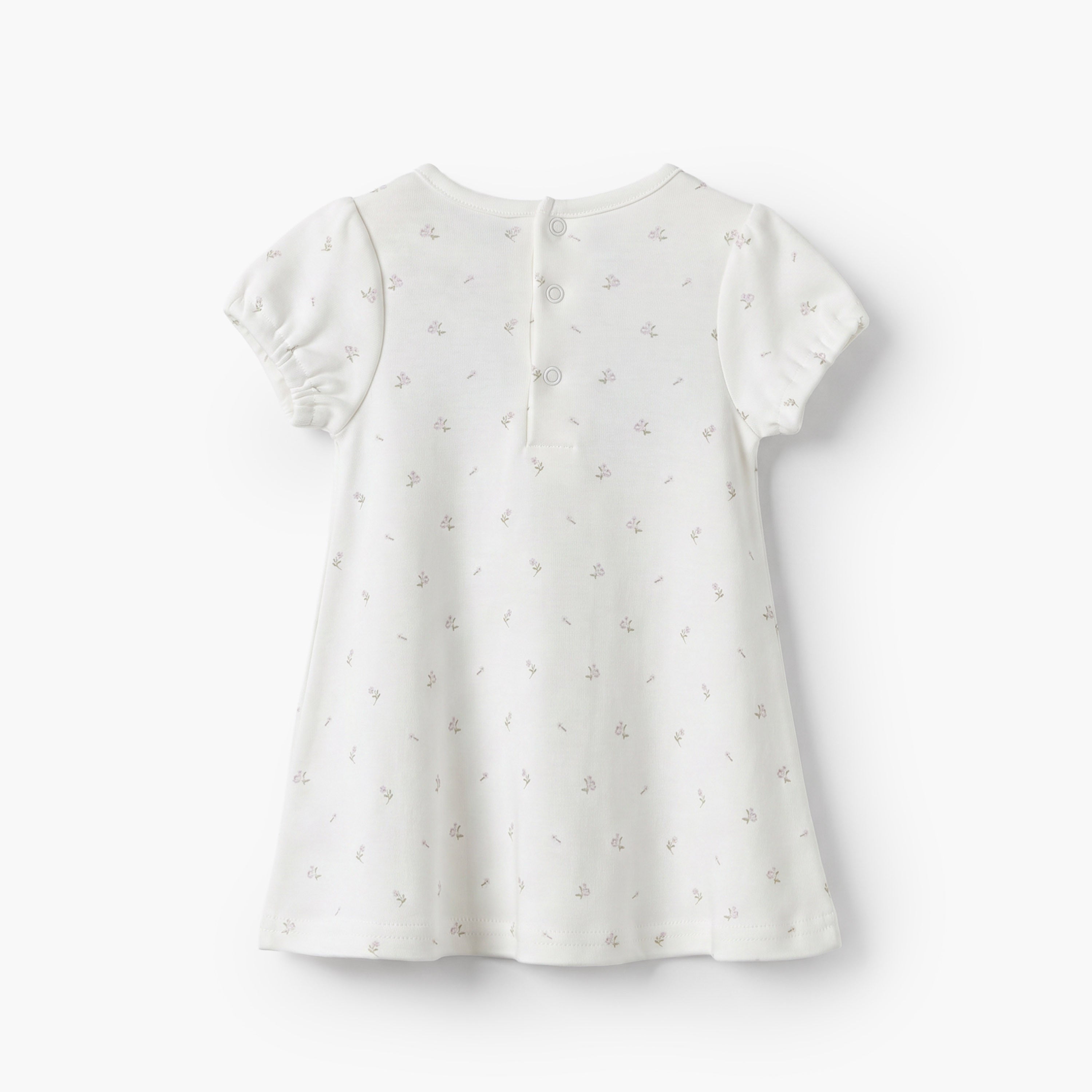 Giggles Round Neck Short Sleeves Knee Length A-line Dress with Floral Print