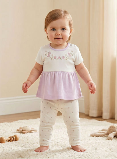 Giggles Round Neck Short Sleeves Pyjama Set with Floral Print-baby-girls-clothing-nightwear-pyjamasets-image-2