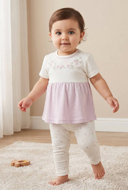 Giggles Round Neck Short Sleeves Pyjama Set with Floral Print