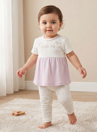 Giggles Round Neck Short Sleeves Pyjama Set with Floral Print-baby-girls-clothing-nightwear-pyjamasets-image-1