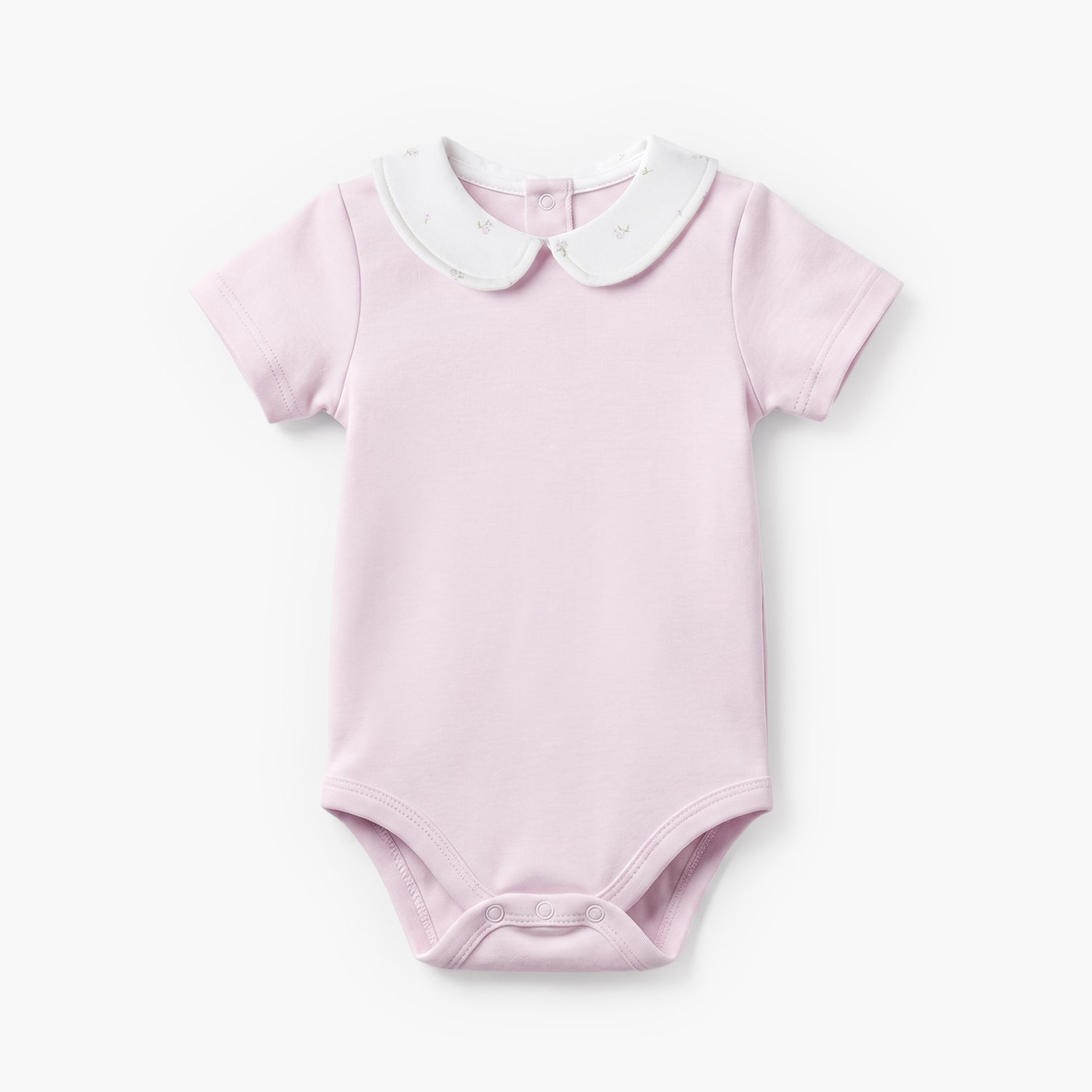 Giggles Cotton Peter Pan Collar Short Sleeves Bodysuit with Floral Print