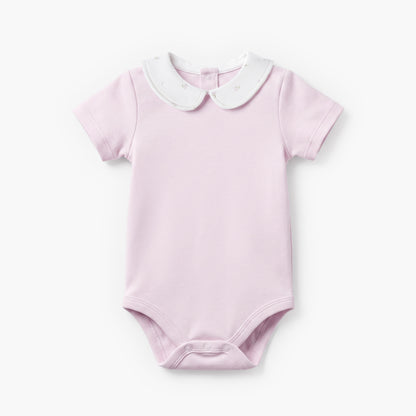 Giggles Cotton Peter Pan Collar Short Sleeves Bodysuit with Floral Print