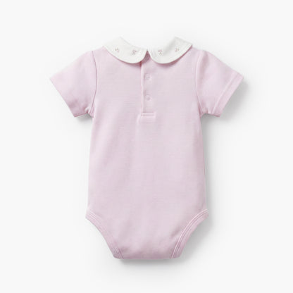 Giggles Cotton Peter Pan Collar Short Sleeves Bodysuit with Floral Print