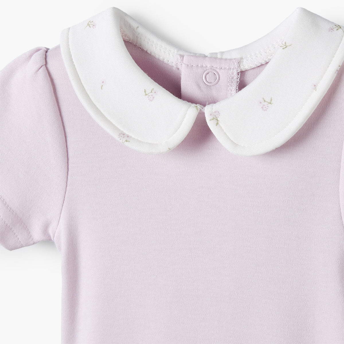 Giggles Cotton Peter Pan Collar Short Sleeves Bodysuit with Floral Print