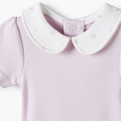 Giggles Cotton Peter Pan Collar Short Sleeves Bodysuit with Floral Print