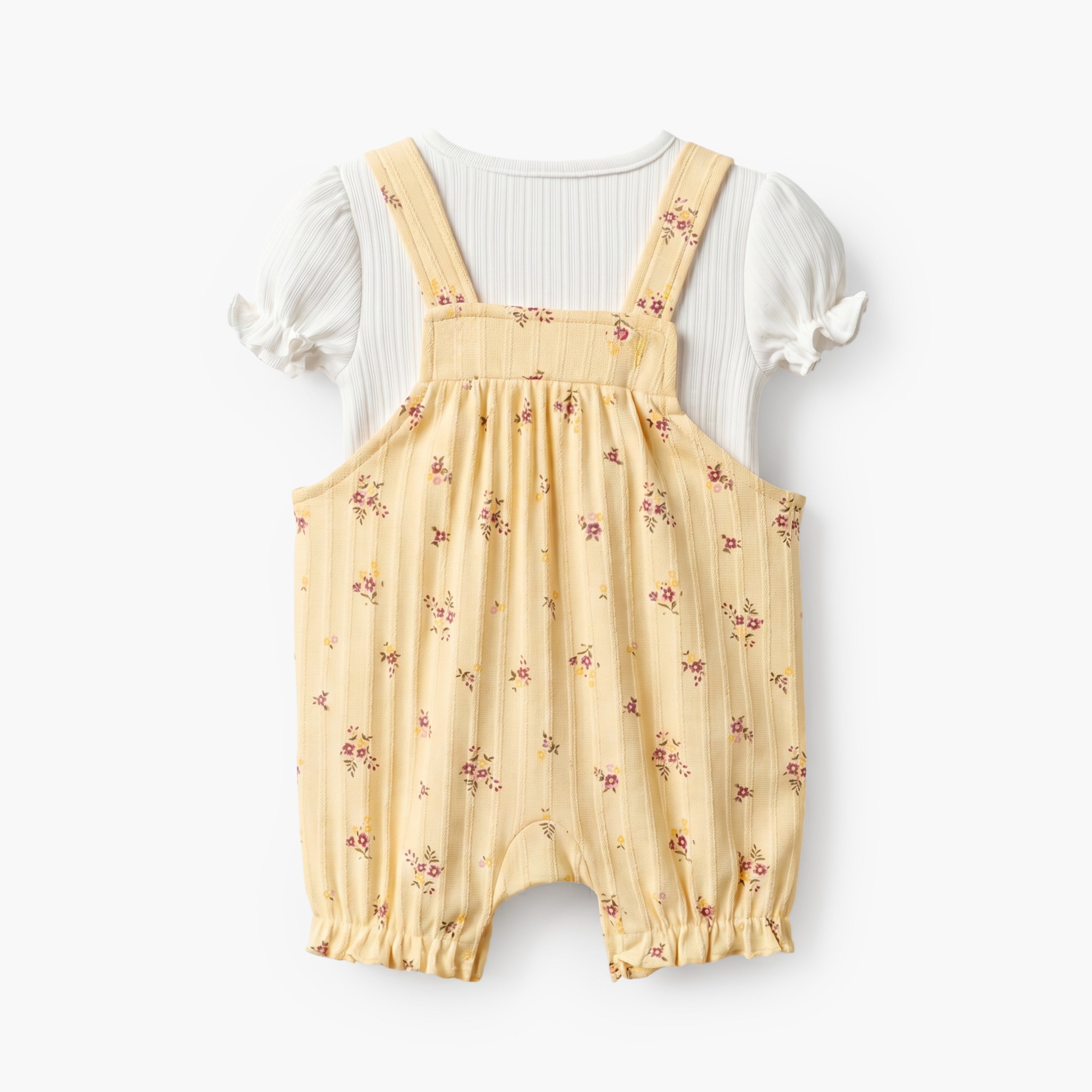 Juniors Crew Neck Short Sleeves T-shirt and Dungaree Set with Floral Print