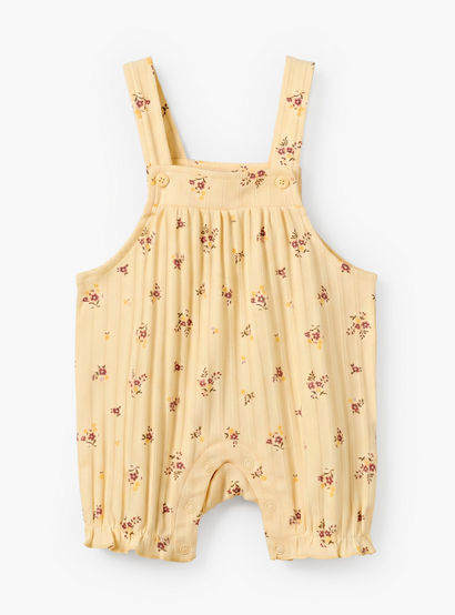 Juniors Crew Neck Short Sleeves T-shirt and Dungaree Set with Floral Print-baby-girls-clothing-setsandcoords-image-4