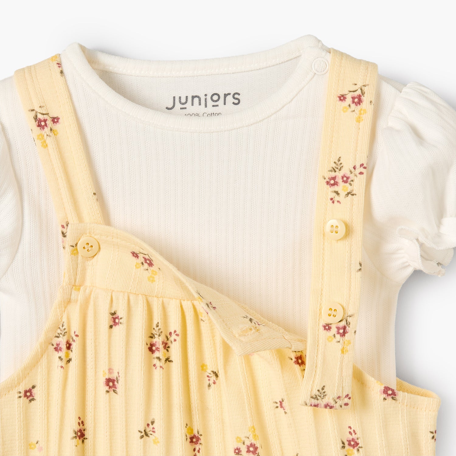 Juniors Crew Neck Short Sleeves T-shirt and Dungaree Set with Floral Print