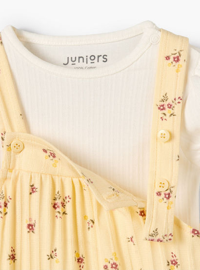 Juniors Crew Neck Short Sleeves T-shirt and Dungaree Set with Floral Print-baby-girls-clothing-setsandcoords-image-6