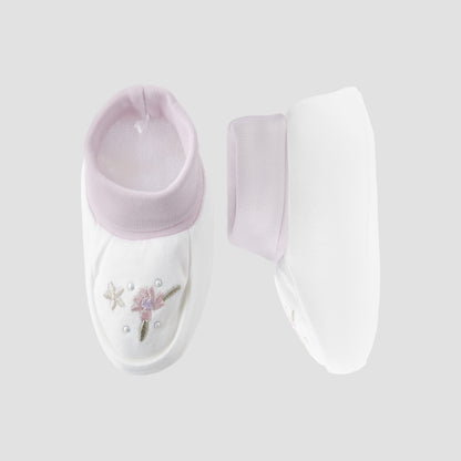 Giggles Booties with Floral Embroidery - Purple / 0-6 mths