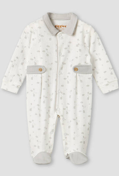 Giggles Cotton Collared Long Sleeves Sleepsuit with Print