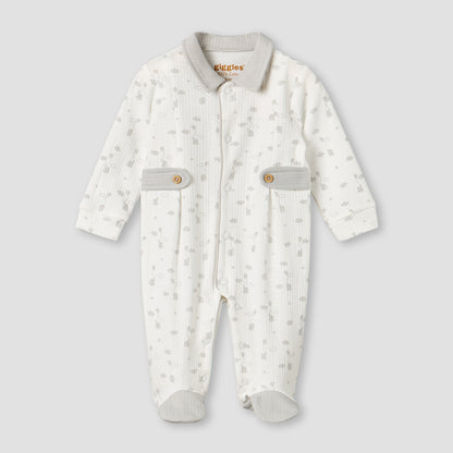 Giggles Cotton Collared Long Sleeves Sleepsuit with Print - Cream / 9-12 mths