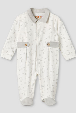 Giggles Cotton Collared Long Sleeves Sleepsuit with Print
