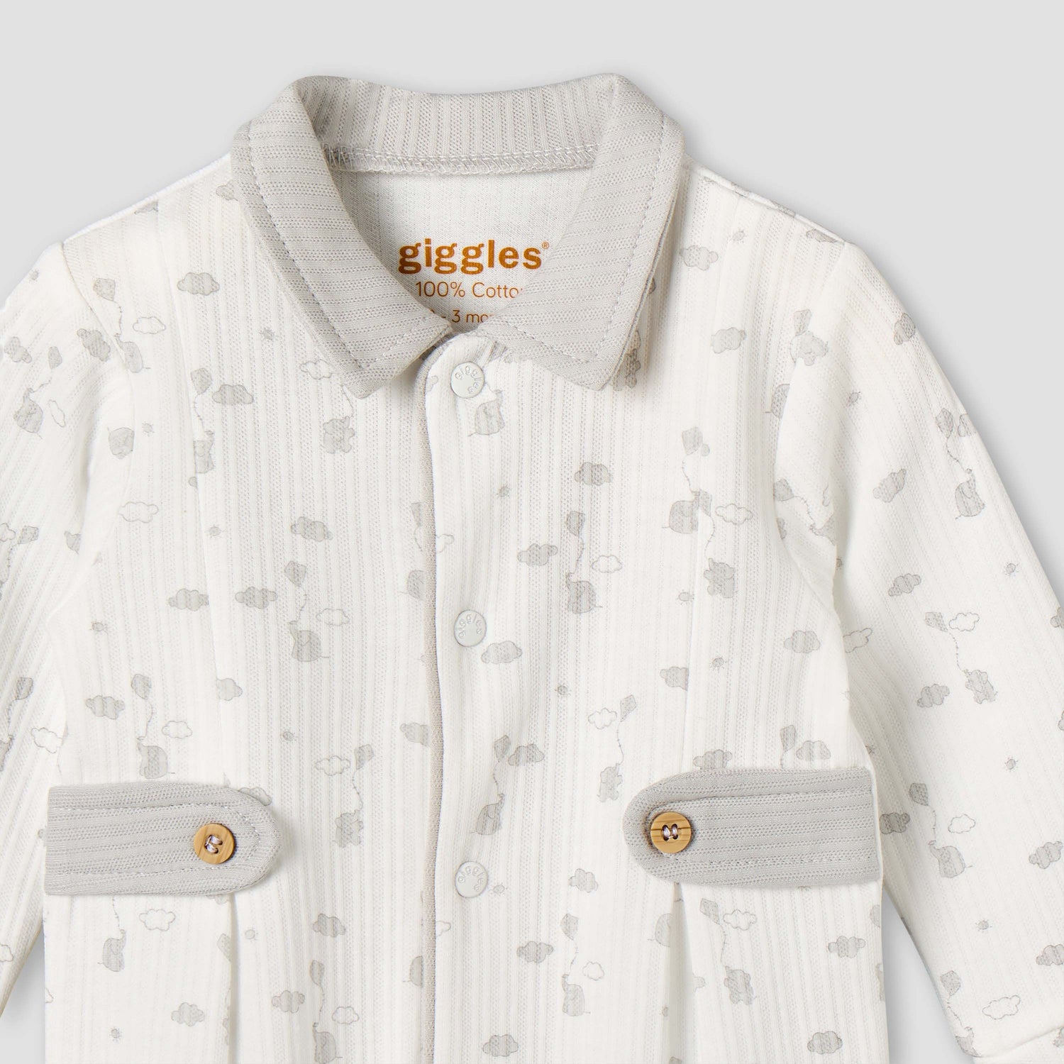 Giggles Cotton Collared Long Sleeves Sleepsuit with Print