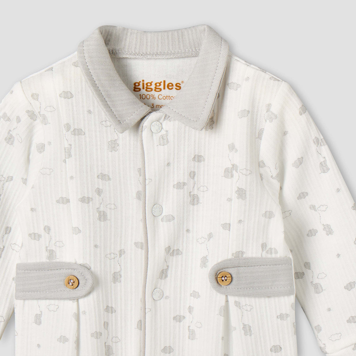 Giggles Cotton Collared Long Sleeves Sleepsuit with Print