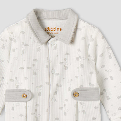 Giggles Cotton Collared Long Sleeves Sleepsuit with Print