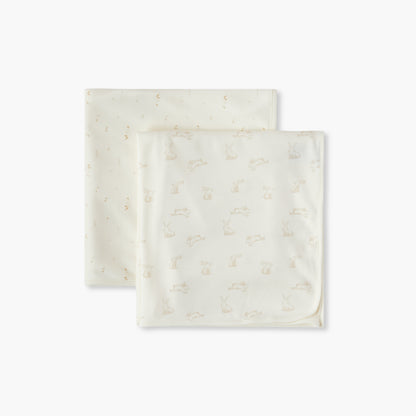 Giggles 2-Piece Bunny Print Receiving Blanket Set - 70x70 cm