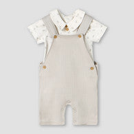 Giggles Collared Short Sleeves Top and Dungaree Set with Print-undefined-image-1