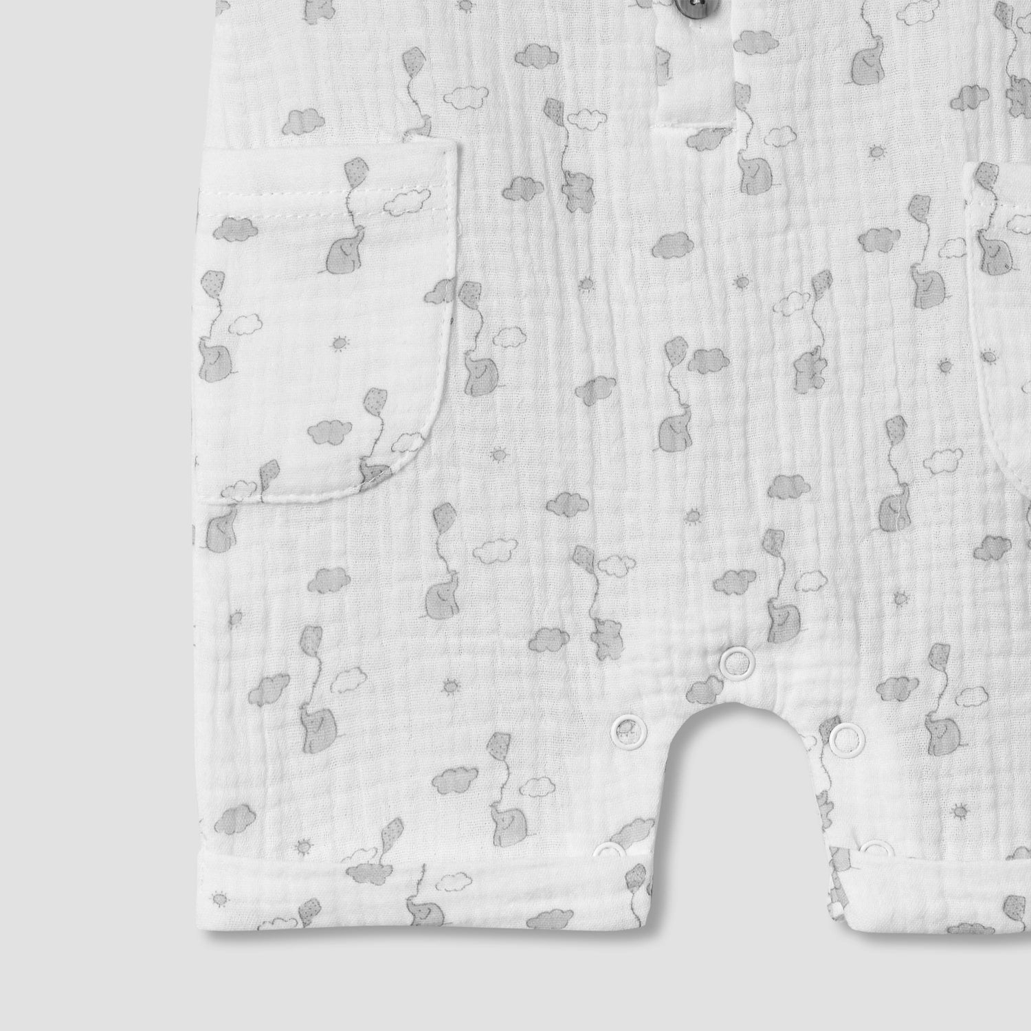 Giggles Crew Neck Short Sleeve Romper with Button Closure