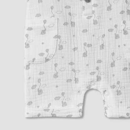 Giggles Crew Neck Short Sleeve Romper with Button Closure