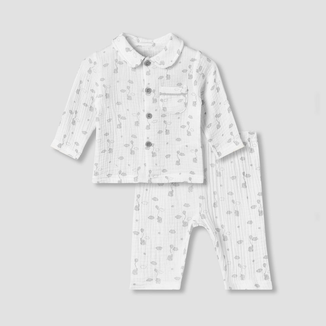 Giggles Cotton Collared Neck Long Sleeve Pyjama Set with Print
