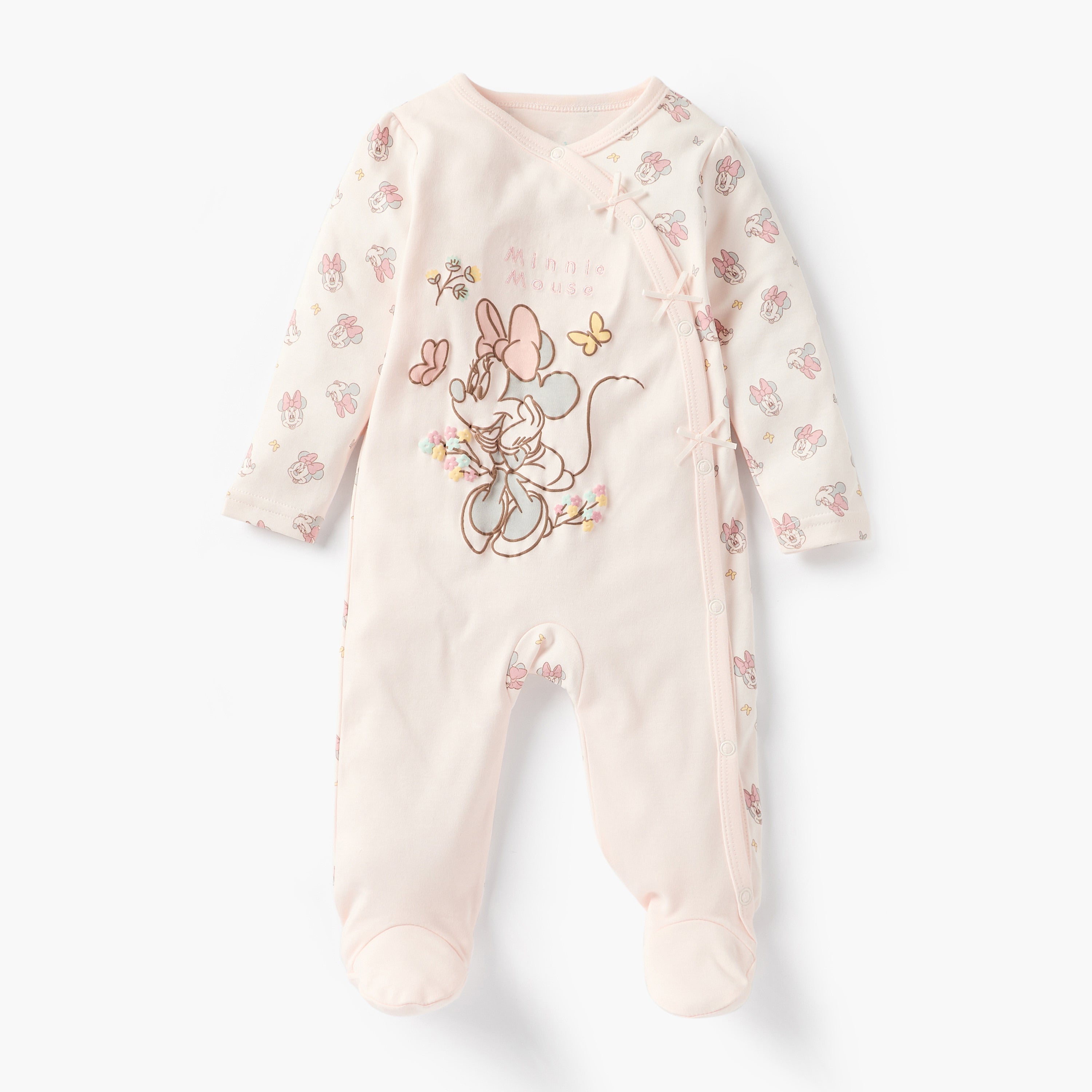 Disney Minnie Mouse Print Closed Foot Sleepsuit with Long Sleeves - Pink / 9-12 mths