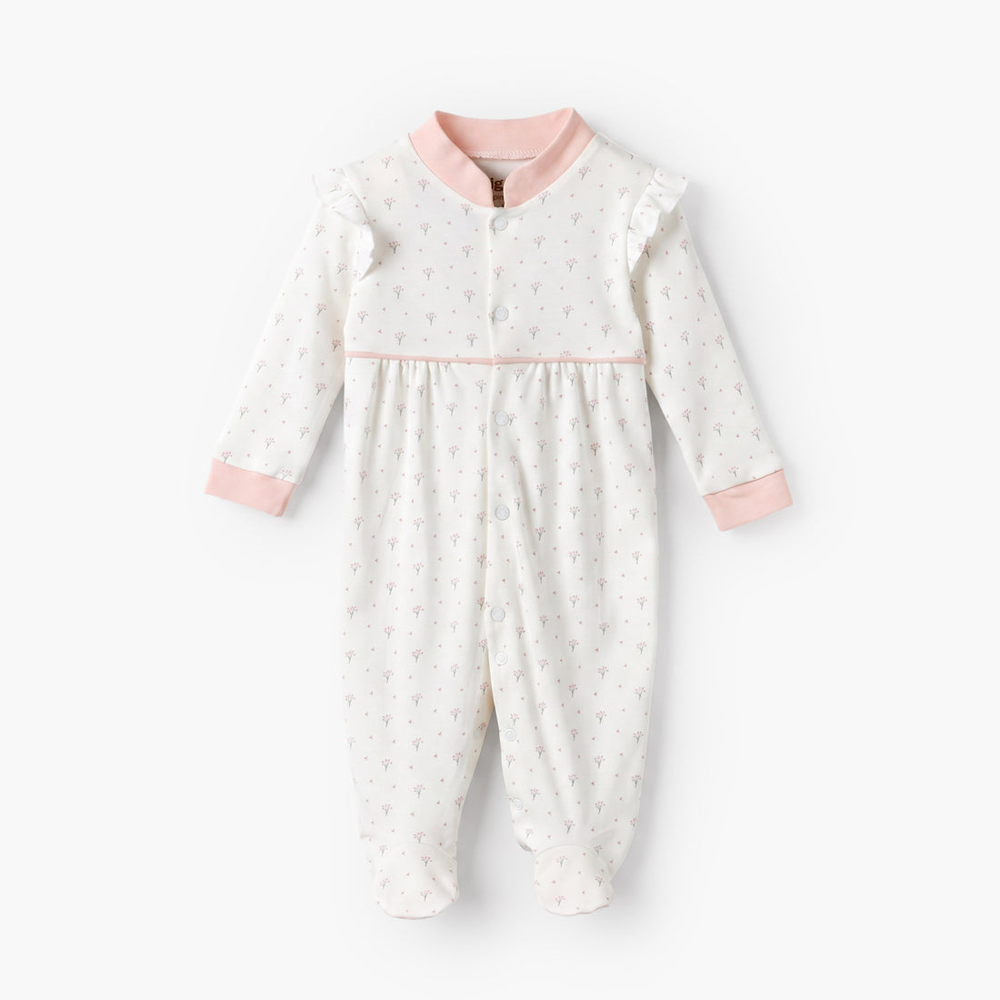 Giggles Supima Cotton Mandarin Collar Long Sleeves Sleepsuit with Floral Print