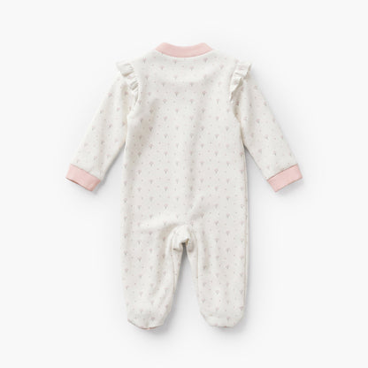 Giggles Supima Cotton Mandarin Collar Long Sleeves Sleepsuit with Floral Print