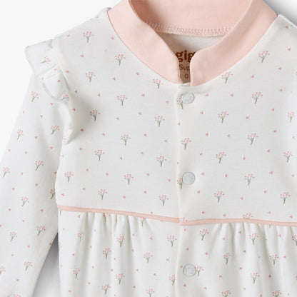 Giggles Supima Cotton Mandarin Collar Long Sleeves Sleepsuit with Floral Print