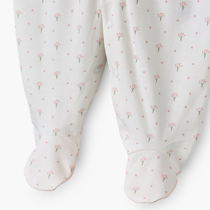 Giggles Supima Cotton Mandarin Collar Long Sleeves Sleepsuit with Floral Print
