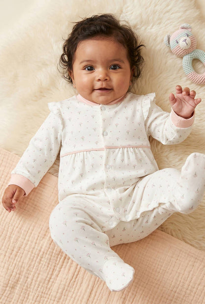 Giggles Supima Cotton Mandarin Collar Long Sleeves Sleepsuit with Floral Print