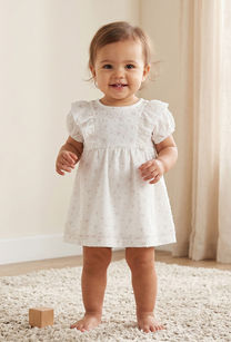 Giggles Round Neck Short Sleeves Knee Length Dress with Botanical Print-undefined-image-1