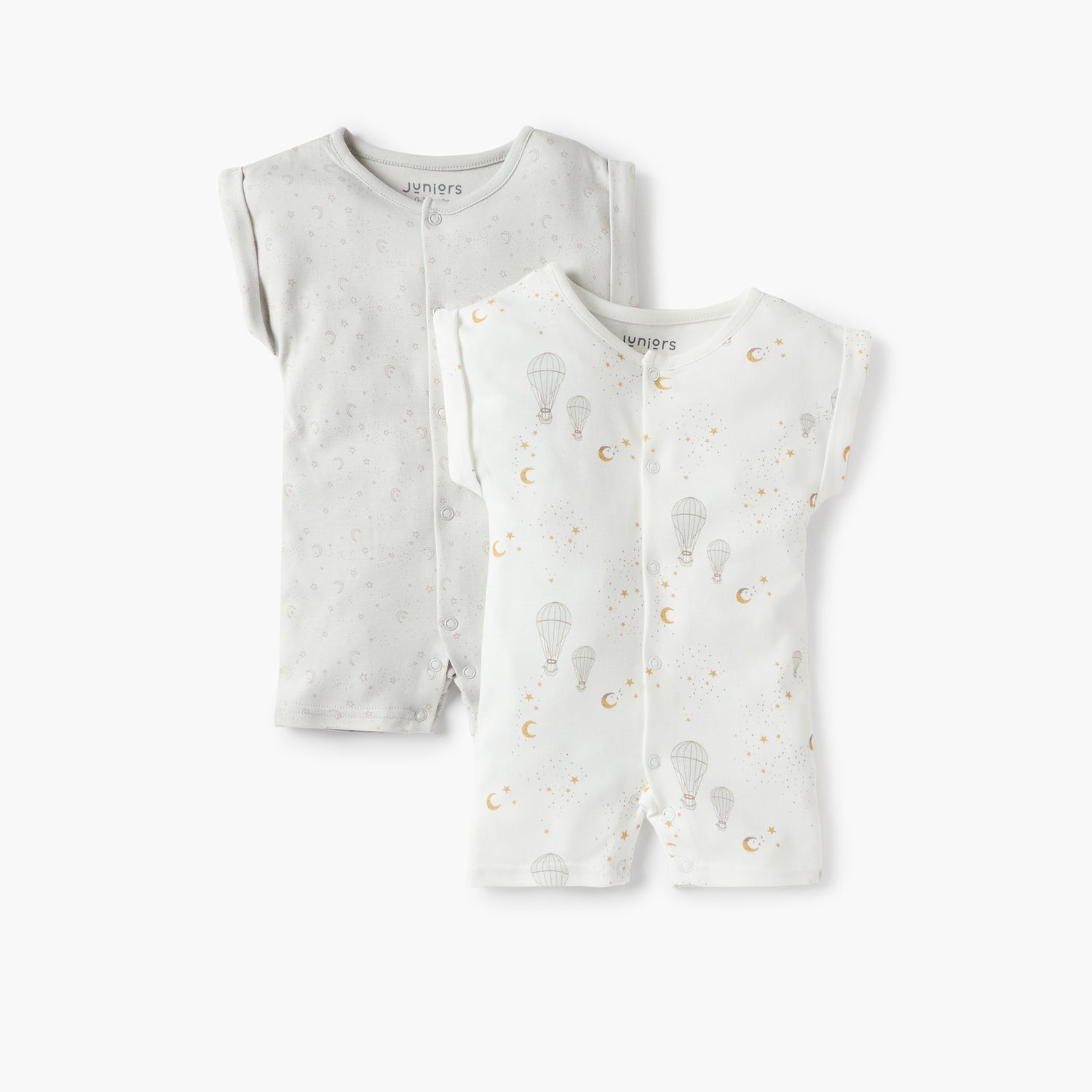 Juniors Moon and Stars Print Short Sleeves Romper - Set of 2 - Multicolour / 0-3 mths