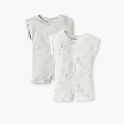 Juniors Moon and Stars Print Short Sleeves Romper - Set of 2