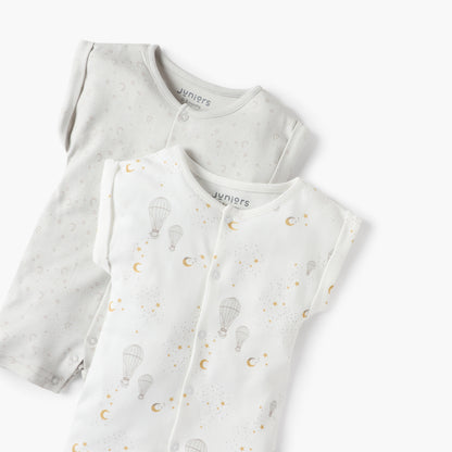 Juniors Moon and Stars Print Short Sleeves Romper - Set of 2