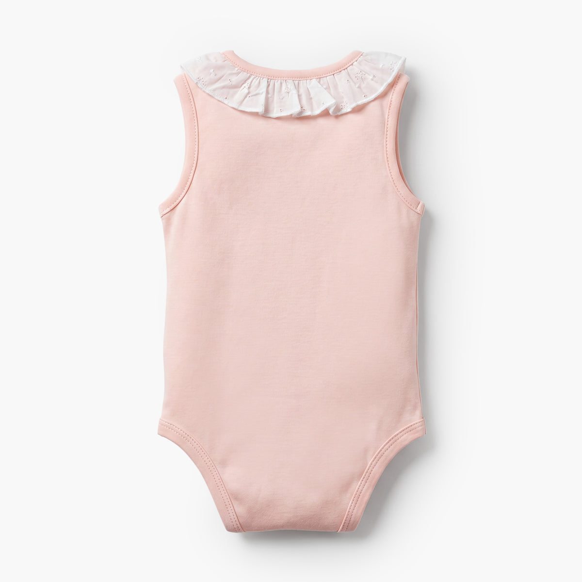 Giggles Supima Cotton Round Neck Sleeveless Bodysuit with Ruffle Detail