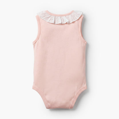 Giggles Supima Cotton Round Neck Sleeveless Bodysuit with Ruffle Detail