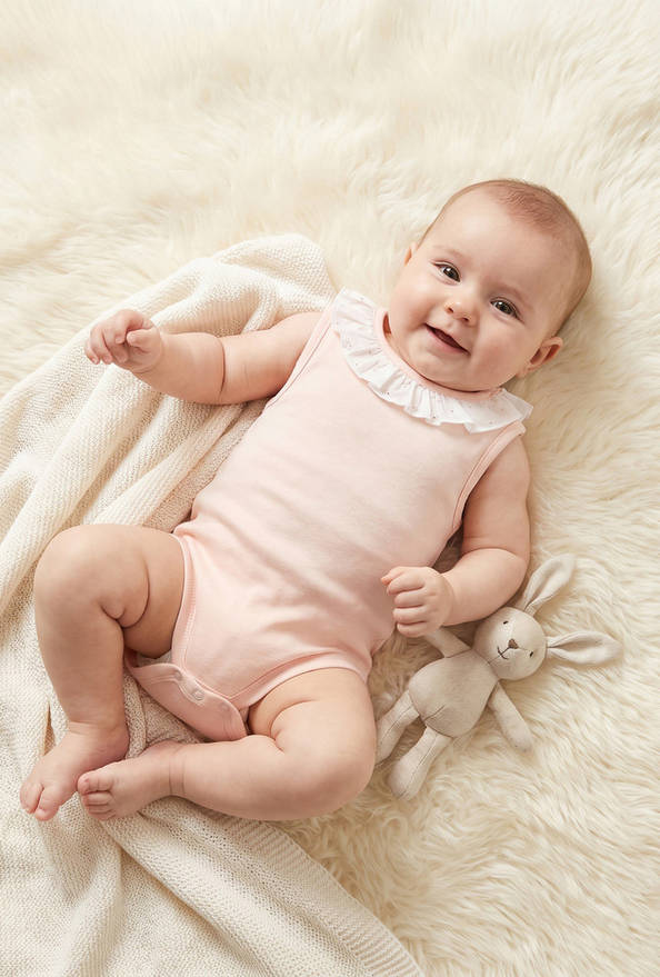Giggles Supima Cotton Round Neck Sleeveless Bodysuit with Ruffle Detail