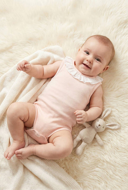 Giggles Supima Cotton Round Neck Sleeveless Bodysuit with Ruffle Detail