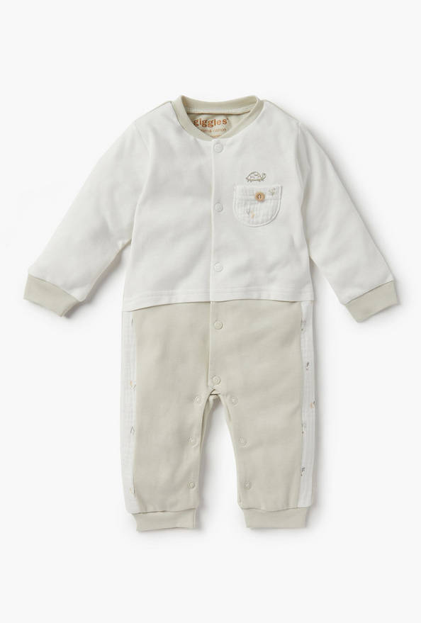 Giggles Colourblock Sleepsuit with Round Neck and Long Sleeves