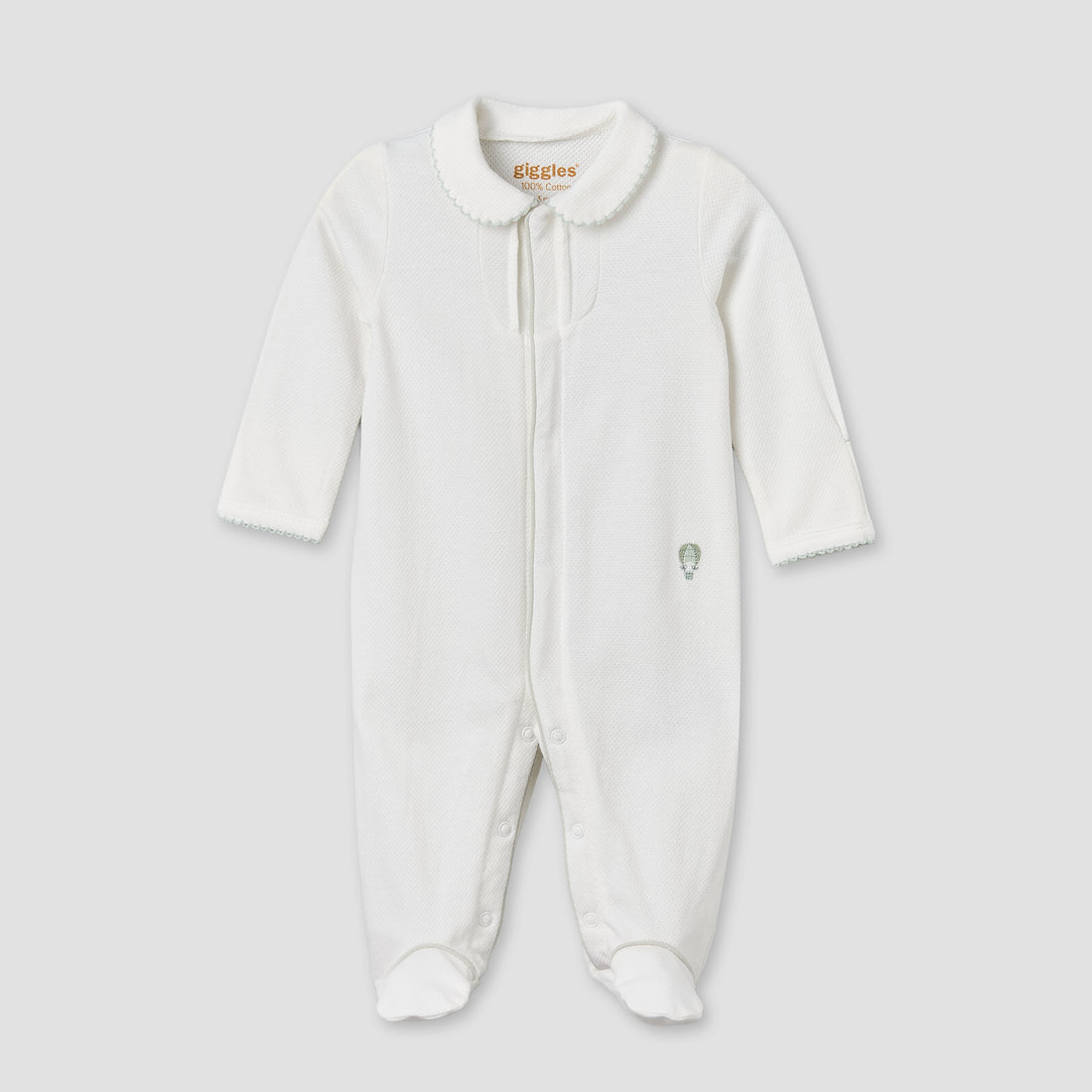 Giggles Cotton Collared Long Sleeves Sleepsuit with Textured Design