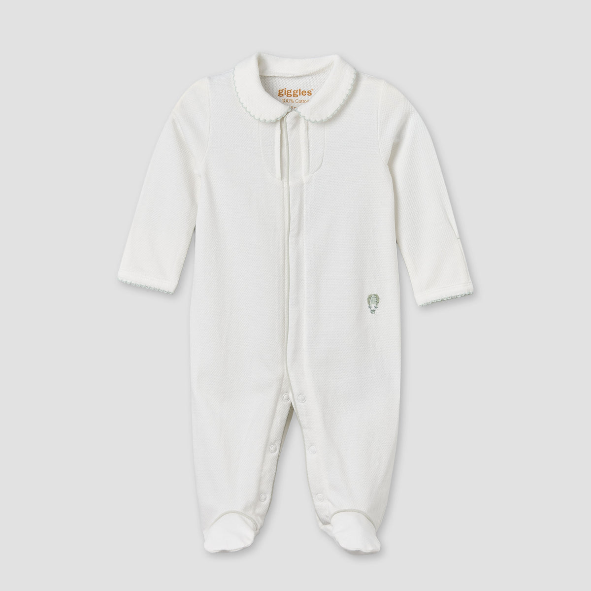 Giggles Cotton Collared Long Sleeves Sleepsuit with Textured Design