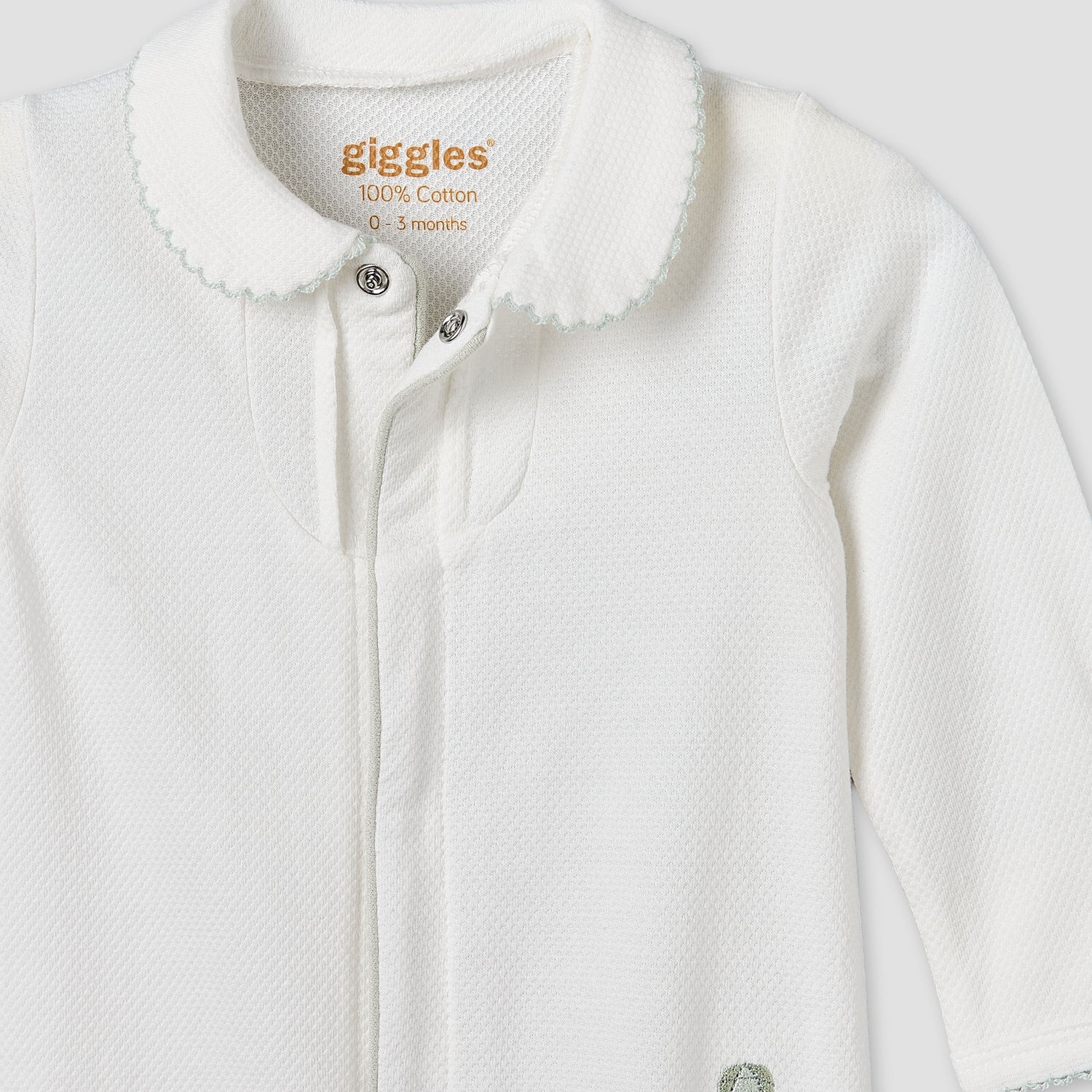 Giggles Cotton Collared Long Sleeves Sleepsuit with Textured Design
