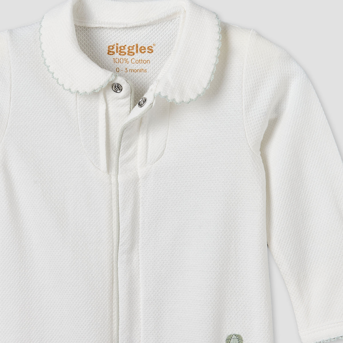 Giggles Cotton Collared Long Sleeves Sleepsuit with Textured Design