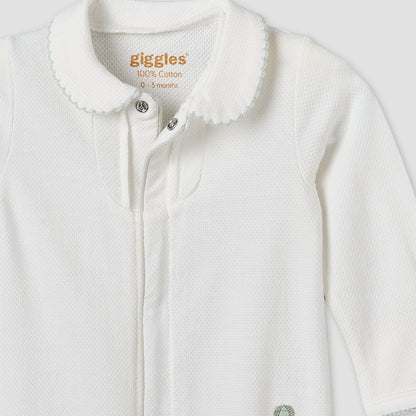 Giggles Cotton Collared Long Sleeves Sleepsuit with Textured Design