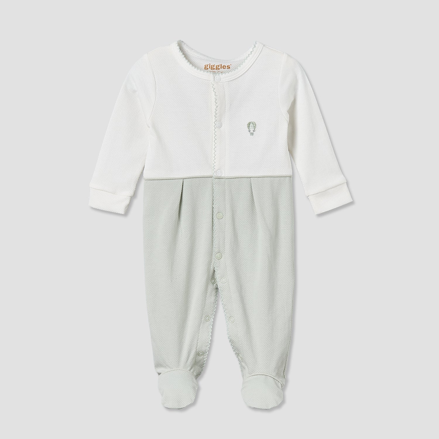 Giggles Cotton Round Neck Long Sleeve Sleepsuit with Snap Button Closure